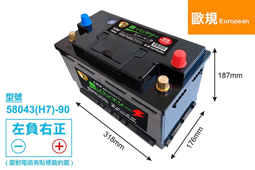 【歐規】58043(H7)-90 汽車鉛轉鋰動力電瓶 12V 80AH 1400CCA